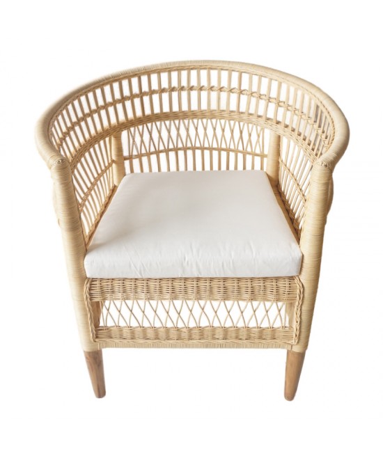Πολυθρόνα Necorian paakoworld teak ξύλο με pe rattan σε φυσική απόχρωση και λευκό μαξιλάρι 80x70x87εκ