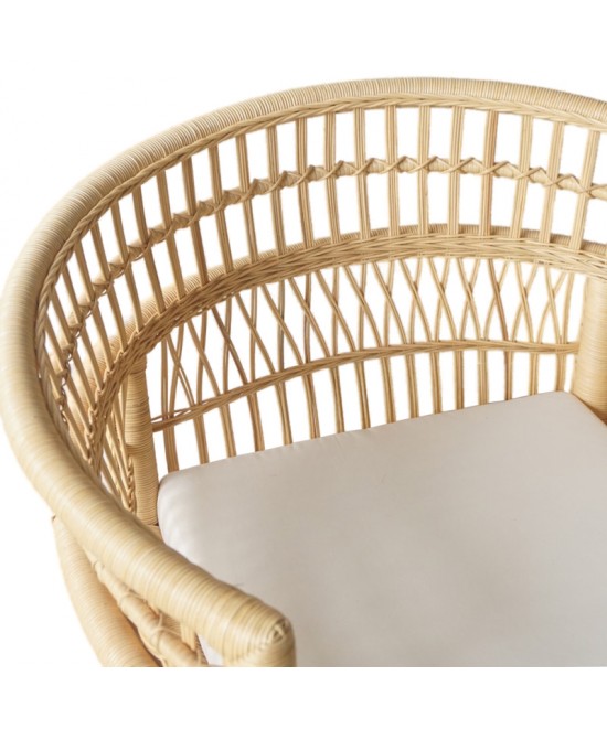 Πολυθρόνα Necorian paakoworld teak ξύλο με pe rattan σε φυσική απόχρωση και λευκό μαξιλάρι 80x70x87εκ