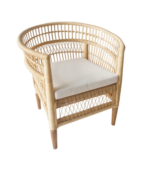 Πολυθρόνα Necorian paakoworld teak ξύλο με pe rattan σε φυσική απόχρωση και λευκό μαξιλάρι 80x70x87εκ
