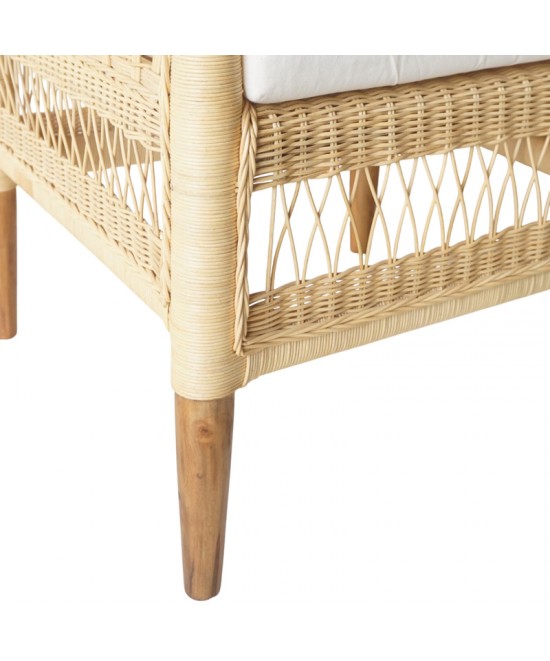 Πολυθρόνα Necorian paakoworld teak ξύλο με pe rattan σε φυσική απόχρωση και λευκό μαξιλάρι 80x70x87εκ