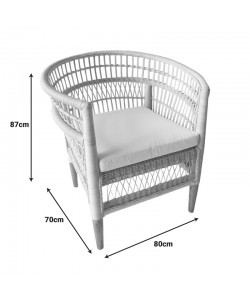 Πολυθρόνα Necorian paakoworld teak ξύλο με pe rattan σε φυσική απόχρωση και λευκό μαξιλάρι 80x70x87εκ