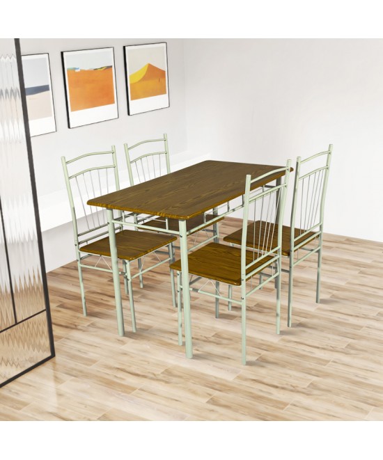 Τραπεζαρία Roza II pakoworld σετ 5τμχ mdf σε φυσική απόχρωση με λευκά μεταλλικά πόδια 110x60x74εκ