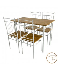 Τραπεζαρία Roza II pakoworld σετ 5τμχ mdf σε φυσική απόχρωση με λευκά μεταλλικά πόδια 110x60x74εκ