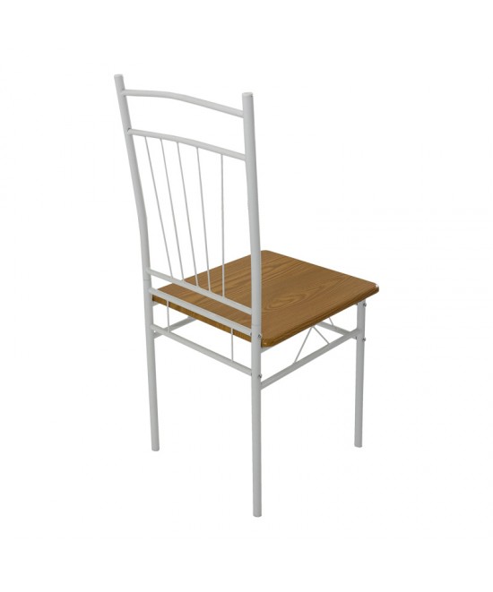 Τραπεζαρία Roza II pakoworld σετ 5τμχ mdf σε φυσική απόχρωση με λευκά μεταλλικά πόδια 110x60x74εκ