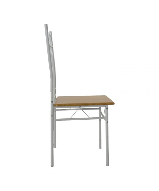 Τραπεζαρία Roza II pakoworld σετ 5τμχ mdf σε φυσική απόχρωση με λευκά μεταλλικά πόδια 110x60x74εκ