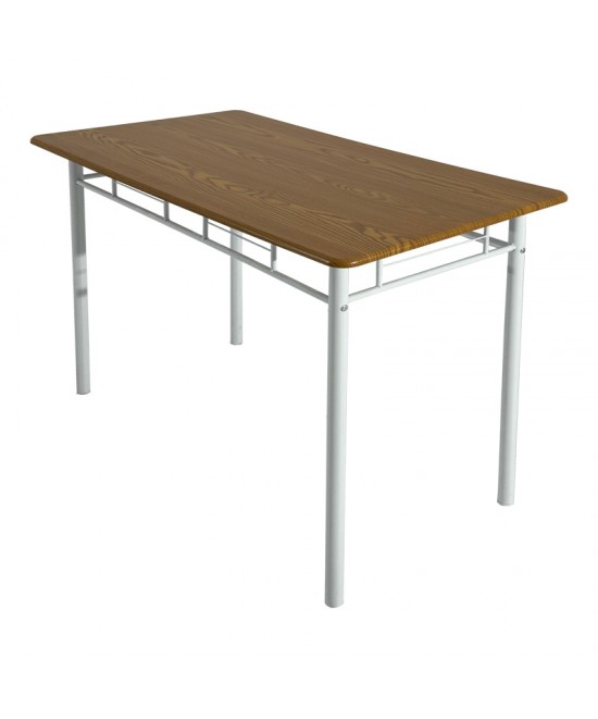 Τραπεζαρία Roza II pakoworld σετ 5τμχ mdf σε φυσική απόχρωση με λευκά μεταλλικά πόδια 110x60x74εκ