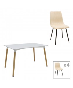 Τραπεζαρία Natali-Noor pakoworld σετ 5τεμ  MDF λευκό-μπεζ-πόδια φυσικό 120x80x76εκ