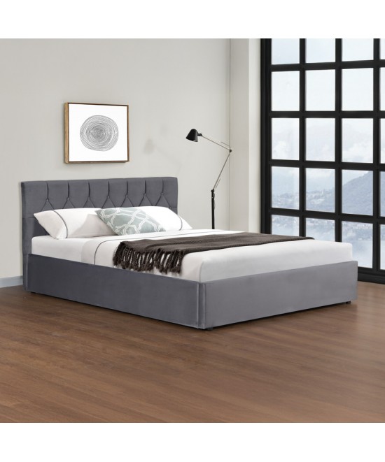 Κρεβάτι διπλό Kamaho pakoworld βελούδο ανθρακί με αποθηκευτικό χώρο 160x200εκ