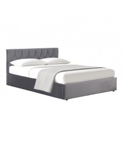 Κρεβάτι διπλό Kamaho pakoworld βελούδο ανθρακί με αποθηκευτικό χώρο 160x200εκ