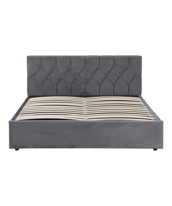 Κρεβάτι διπλό Kamaho pakoworld βελούδο ανθρακί με αποθηκευτικό χώρο 160x200εκ