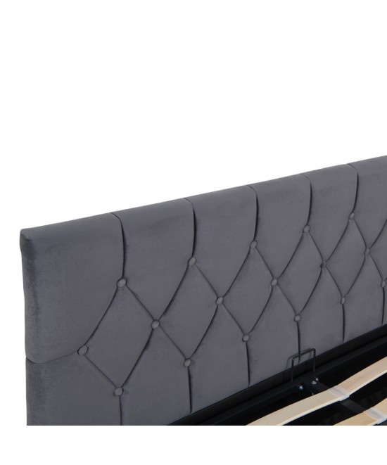 Κρεβάτι διπλό Kamaho pakoworld βελούδο ανθρακί με αποθηκευτικό χώρο 160x200εκ