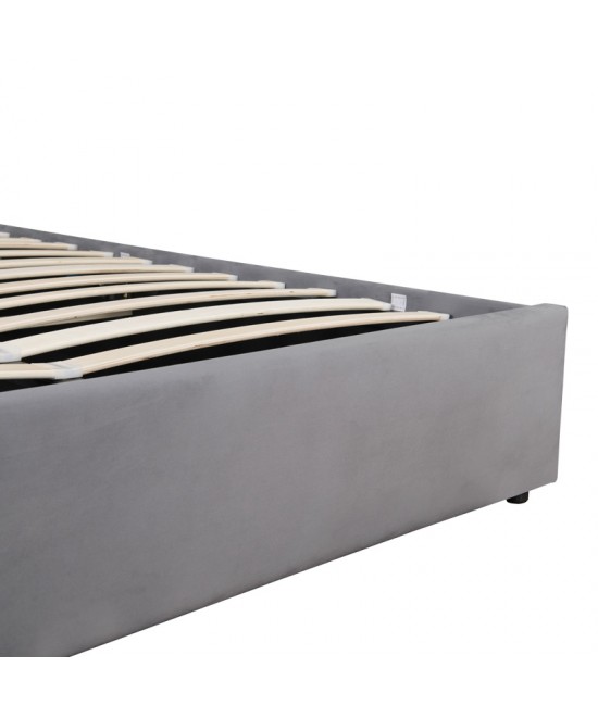 Κρεβάτι διπλό Kamaho pakoworld βελούδο ανθρακί με αποθηκευτικό χώρο 160x200εκ