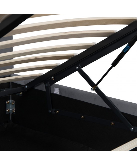 Κρεβάτι διπλό Kamaho pakoworld βελούδο ανθρακί με αποθηκευτικό χώρο 160x200εκ