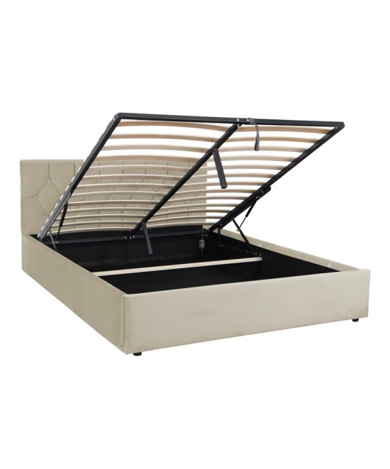 Κρεβάτι διπλό Kamaho pakoworld βελούδο κρεμα με αποθηκευτικό χώρο 160x200εκ