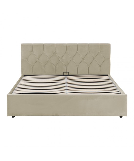 Κρεβάτι διπλό Kamaho pakoworld βελούδο κρεμα με αποθηκευτικό χώρο 160x200εκ