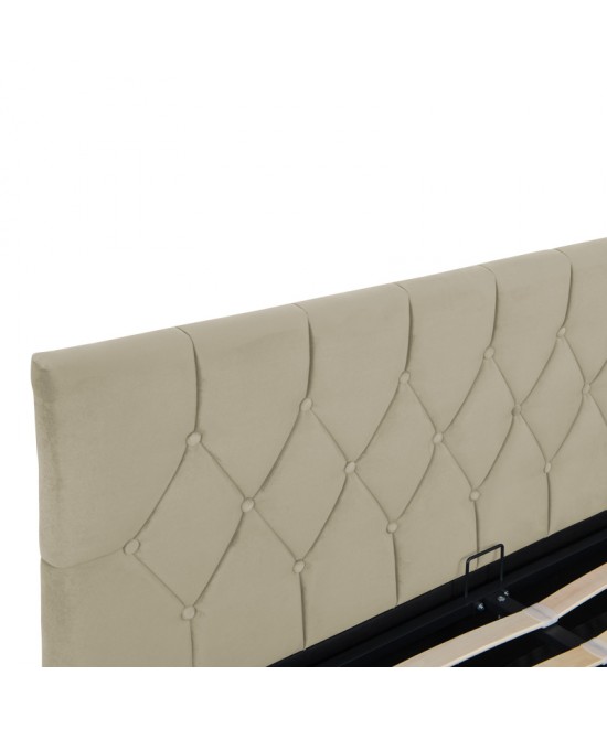 Κρεβάτι διπλό Kamaho pakoworld βελούδο κρεμα με αποθηκευτικό χώρο 160x200εκ