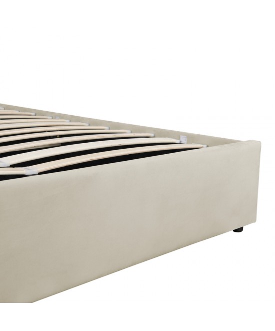 Κρεβάτι διπλό Kamaho pakoworld βελούδο κρεμα με αποθηκευτικό χώρο 160x200εκ