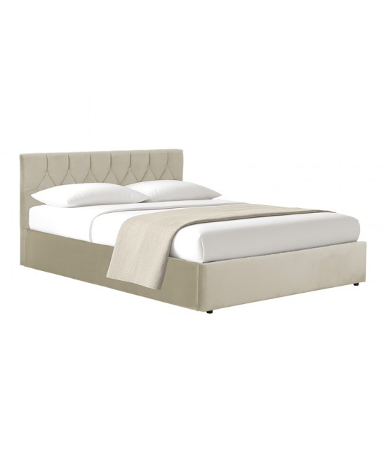 Κρεβάτι διπλό Kamaho pakoworld βελούδο κρεμα με αποθηκευτικό χώρο 160x200εκ