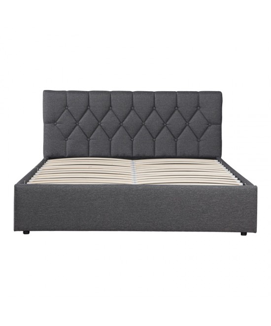 Κρεβάτι διπλό Kamaho I pakoworld ύφασμα ανθρακί με αποθηκευτικό χώρο 160x200εκ