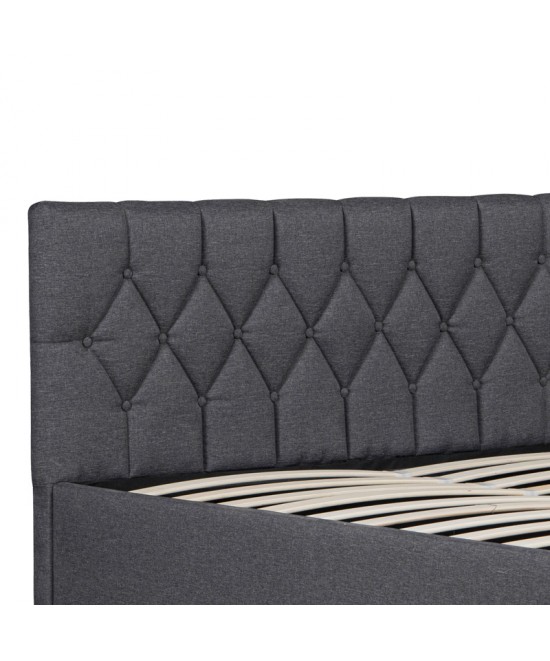 Κρεβάτι διπλό Kamaho I pakoworld ύφασμα ανθρακί με αποθηκευτικό χώρο 160x200εκ