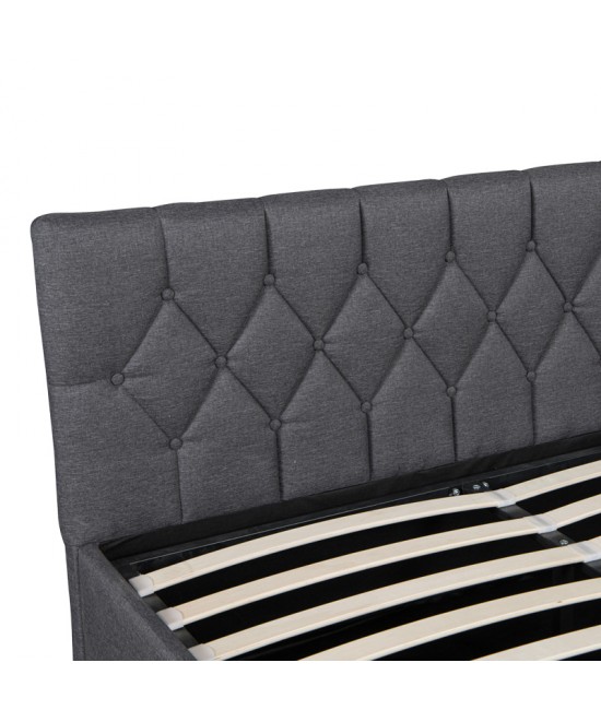 Κρεβάτι διπλό Kamaho I pakoworld ύφασμα ανθρακί με αποθηκευτικό χώρο 160x200εκ