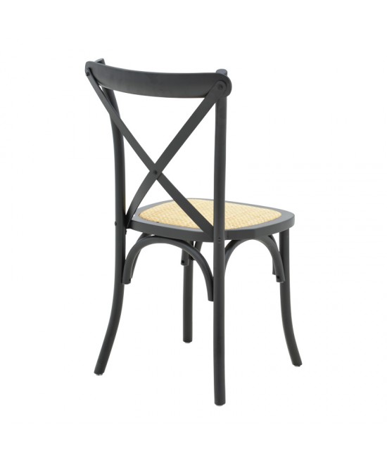 Καρέκλα Dylon pakoworld στοιβαζόμενη μαύρο ξύλο οξιάς-έδρα φυσικό rattan 48x52x89εκ