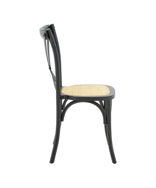 Καρέκλα Dylon pakoworld στοιβαζόμενη μαύρο ξύλο οξιάς-έδρα φυσικό rattan 48x52x89εκ