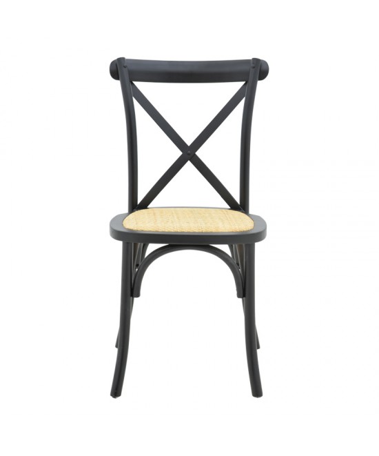 Καρέκλα Dylon pakoworld στοιβαζόμενη μαύρο ξύλο οξιάς-έδρα φυσικό rattan 48x52x89εκ