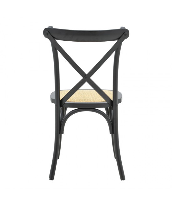 Καρέκλα Dylon pakoworld στοιβαζόμενη μαύρο ξύλο οξιάς-έδρα φυσικό rattan 48x52x89εκ