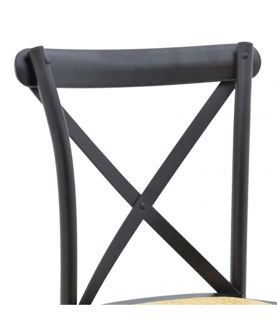 Καρέκλα Dylon pakoworld στοιβαζόμενη μαύρο ξύλο οξιάς-έδρα φυσικό rattan 48x52x89εκ