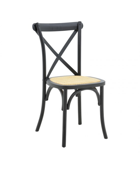 Καρέκλα Dylon pakoworld στοιβαζόμενη μαύρο ξύλο οξιάς-έδρα φυσικό rattan 48x52x89εκ