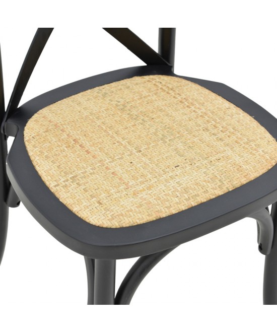 Καρέκλα Dylon pakoworld στοιβαζόμενη μαύρο ξύλο οξιάς-έδρα φυσικό rattan 48x52x89εκ