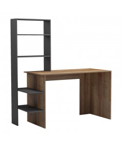 Γραφείο εργασίας Bivoro με ραφιέρα pakoworld σε oak -γκρι απόχρωση 146x55x129εκ
