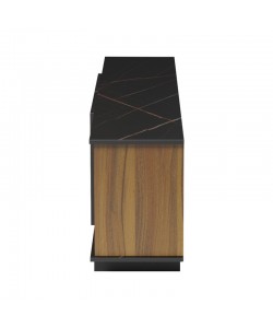 Έπιπλο τηλεόρασης Zafore  pakoworld σε καρυδί απόχρωση με μαύρο μαρμάρου 180x33x50εκ