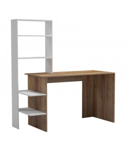 Γραφείο εργασίας Bivoro με ραφιέρα pakoworld σε oak -λευκή απόχρωση 146x55x129εκ