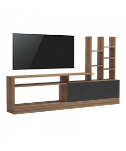 Σύνθετο σαλονιού Seruno pakoworld σε απόχρωση oak με μαύρο μαρμάρου 170x25x100εκ