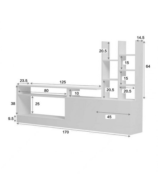 Σύνθετο σαλονιού Seruno pakoworld σε λευκή απόχρωση 170x25x100εκ