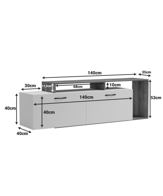 Έπιπλο τηλεόρασης Tobler pakoworld σε oak- λευκή απόχρωση 170x40x53εκ