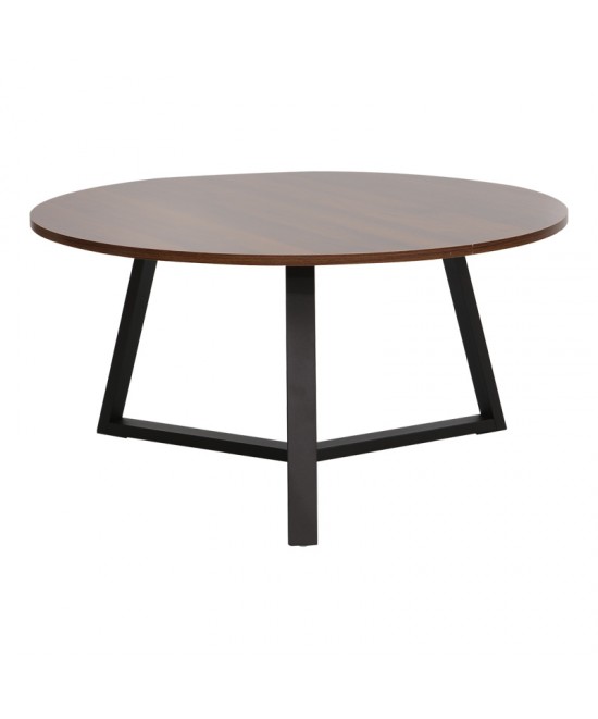 Τραπέζι σαλονιού Berton pakoworld σε καρυδί απόχρωση με μαύρο μέταλλο Φ80x40εκ