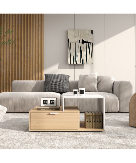 Τραπέζι σαλονιού Vople pakoworld σε φυσική-λευκή απόχρωση 90x50x40εκ