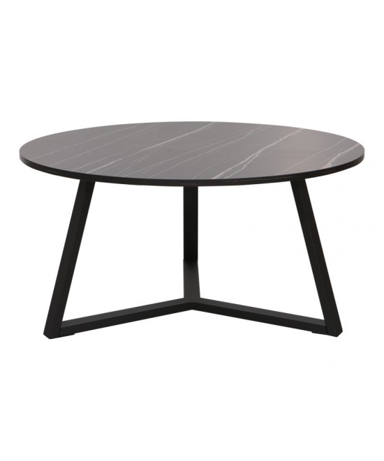Τραπέζι σαλονιού Berton pakoworld σε όψη μαρμάρου με μαύρο μέταλλο Φ80x40εκ