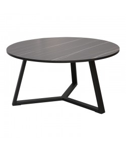 Τραπέζι σαλονιού Berton pakoworld σε όψη μαρμάρου με μαύρο μέταλλο Φ80x40εκ