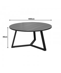 Τραπέζι σαλονιού Berton pakoworld σε όψη μαρμάρου με μαύρο μέταλλο Φ80x40εκ