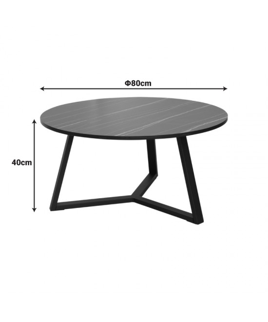 Τραπέζι σαλονιού Berton pakoworld σε όψη μαρμάρου με μαύρο μέταλλο Φ80x40εκ