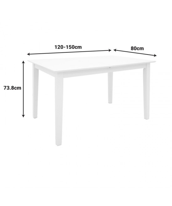 Tραπέζι επεκτεινόμενο Mabor pakoworld ξύλο σε λευκή απόχρωση 120-150x80x73,8εκ