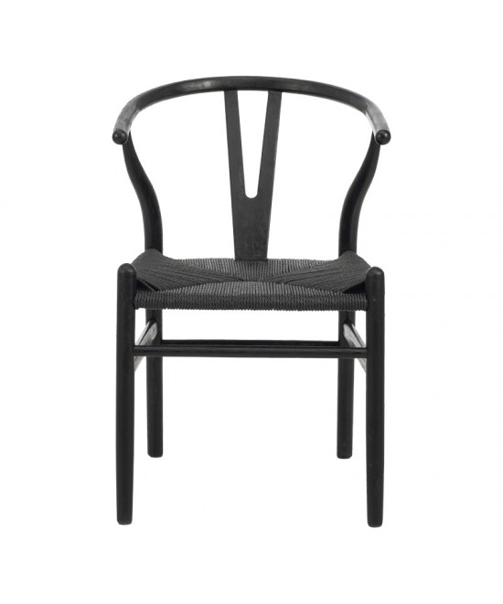 Καρέκλα Wishbone pakoworld rubberwood-σχοινί σε μαύρη απόχρωση 60x51x80εκ