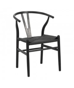 Καρέκλα Wishbone pakoworld rubberwood-σχοινί σε μαύρη απόχρωση 60x51x80εκ