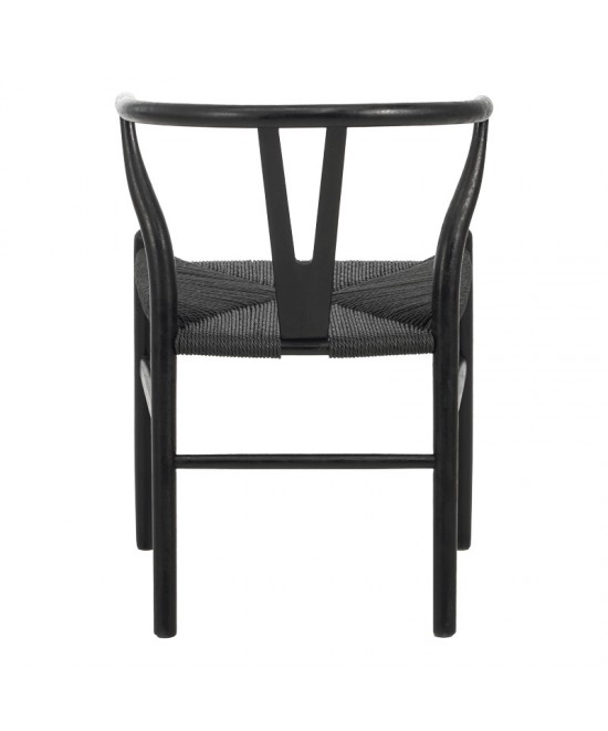 Καρέκλα Wishbone pakoworld rubberwood-σχοινί σε μαύρη απόχρωση 60x51x80εκ