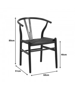 Καρέκλα Wishbone pakoworld rubberwood-σχοινί σε μαύρη απόχρωση 60x51x80εκ