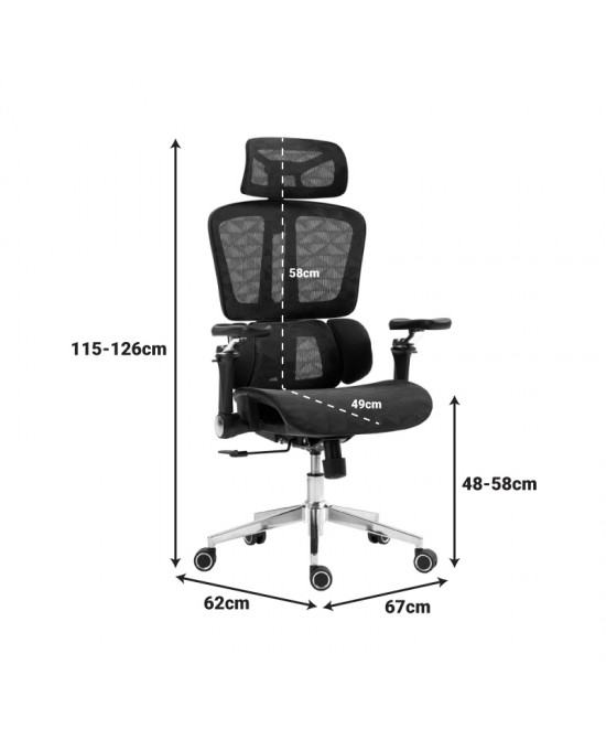 Καρέκλα γραφείου εργασίας Jeffer pakoworld mesh σε μαύρη απόχρωση 67x62x115-125εκ